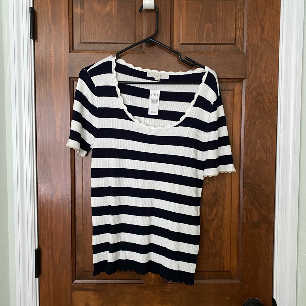 LOFT large navy and white striped top